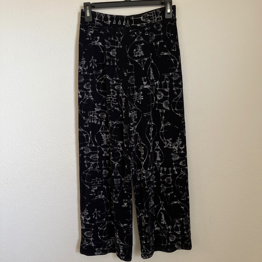 Chico's Travelers‎ Asian Print Wide Leg Pants Size 0 Stretch Pull-On Travel Boho